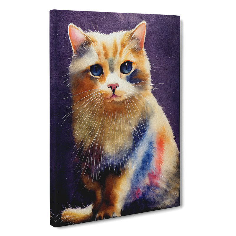 Watercolour Cat No.2 - Wrapped Canvas Print, 76cm H x 50cm W x 3cm D