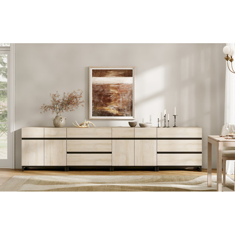 Modern 4-In-1 Multifunctional Sideboard Buffet Cabinet With Adjustable Shelves And 6 Drawers, Coffee Bar And Storage Cabinet For Living Room And Kitchen,