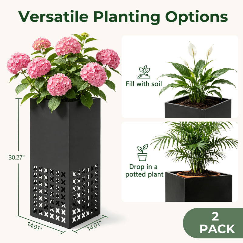 Ensemble de 2 boîtes à fleurs carrées en métal à piédestal carré H 30 po