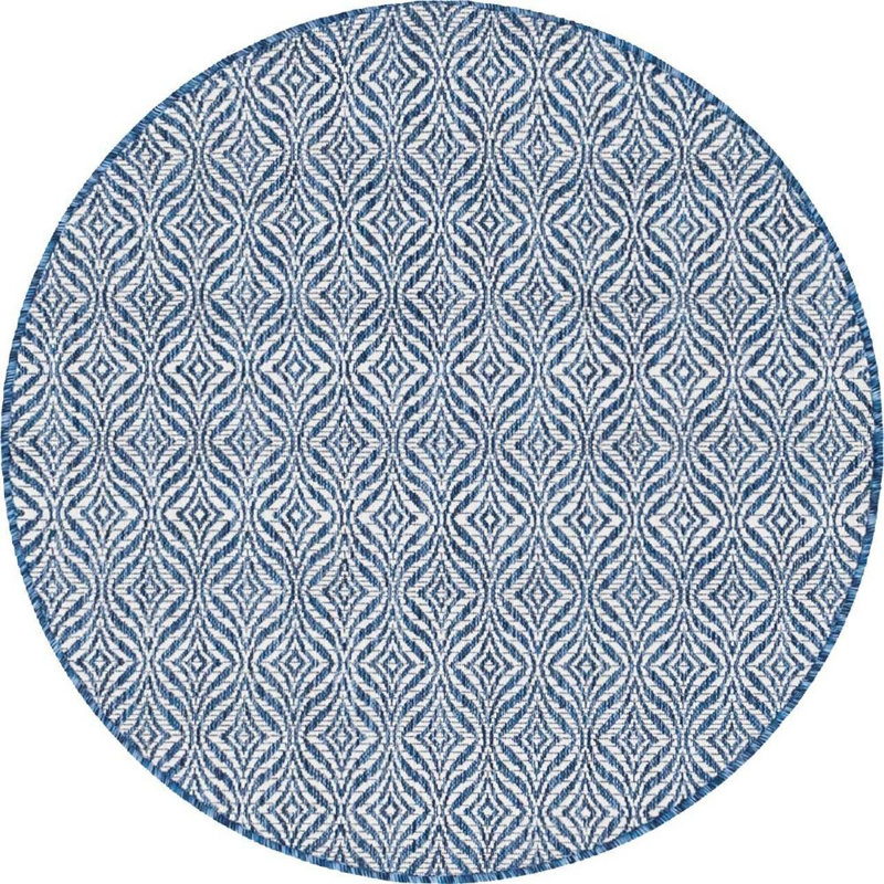 Outdoor Preen Area Rug Stone Blue Color, Round 4'