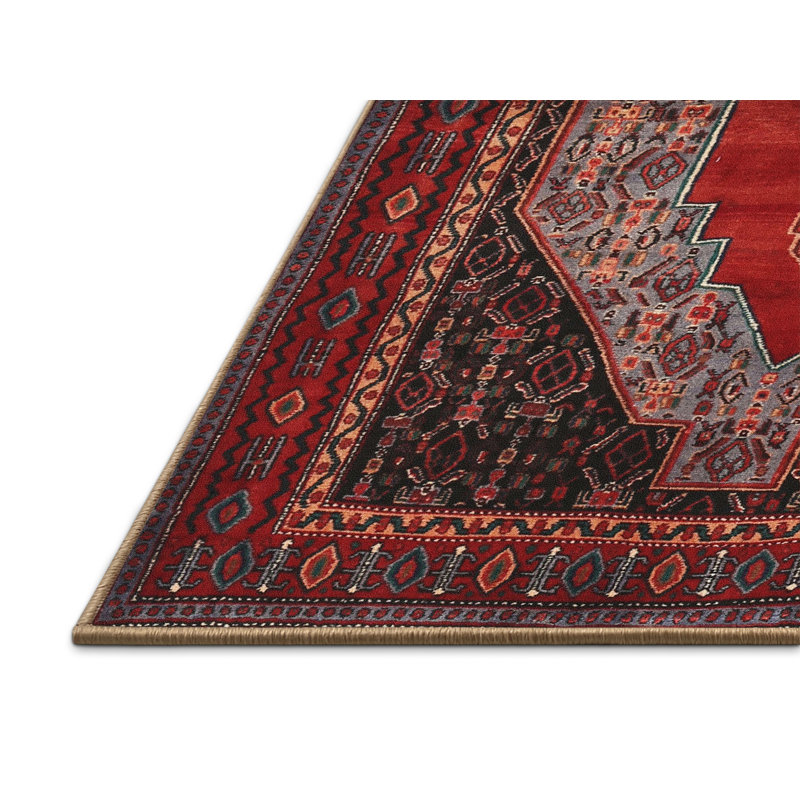 Tapis traditionnel rouge / noir / beige, Rectangle 4 pi x 6 pi