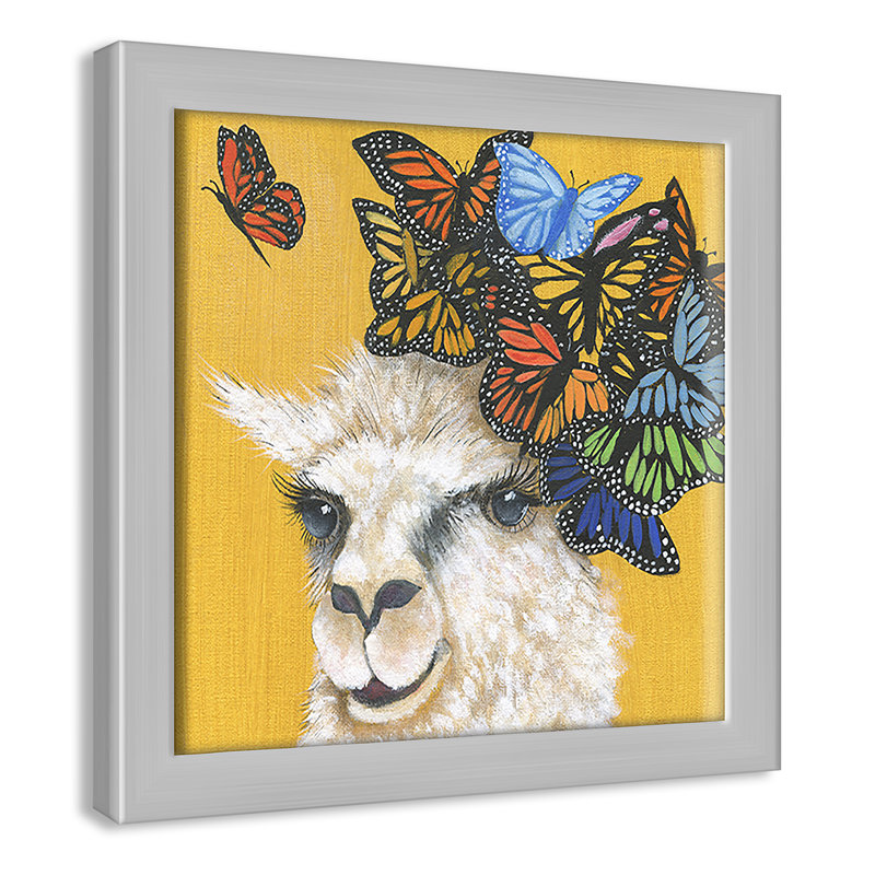Art sur toile llama, H 9 po x l 9 po x P 1,18 po, Cadre argenté