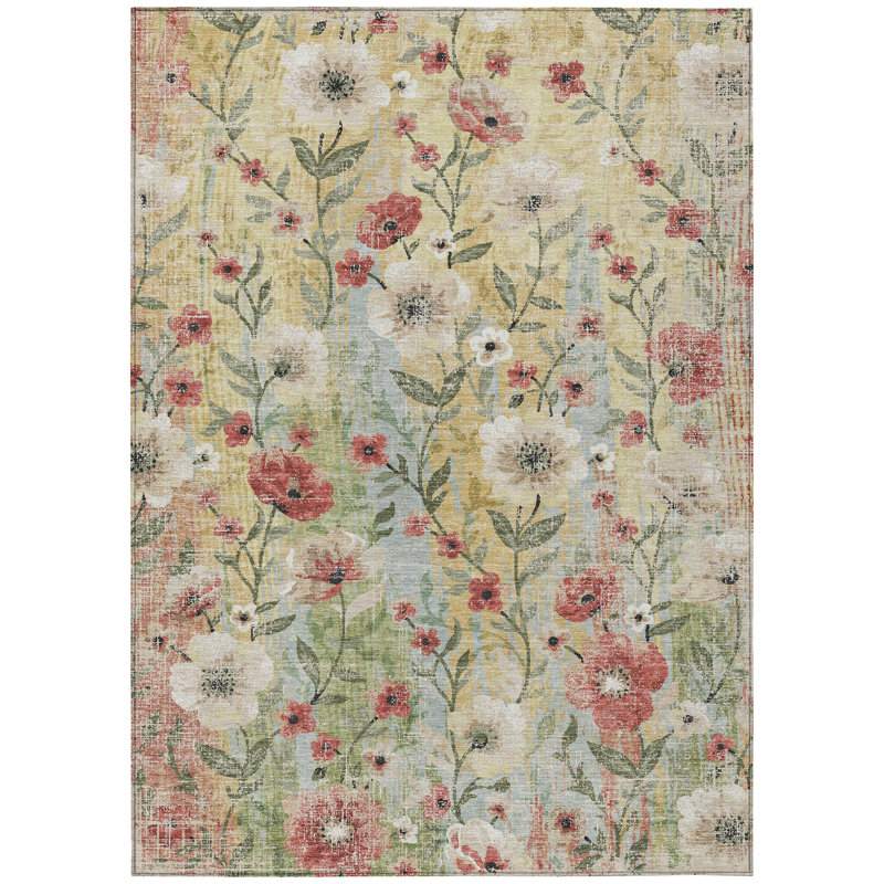 Machine Washable Indoor/Outdoor Raemoore ACN2403 Floral Rug, Rectangle 9' x 12'