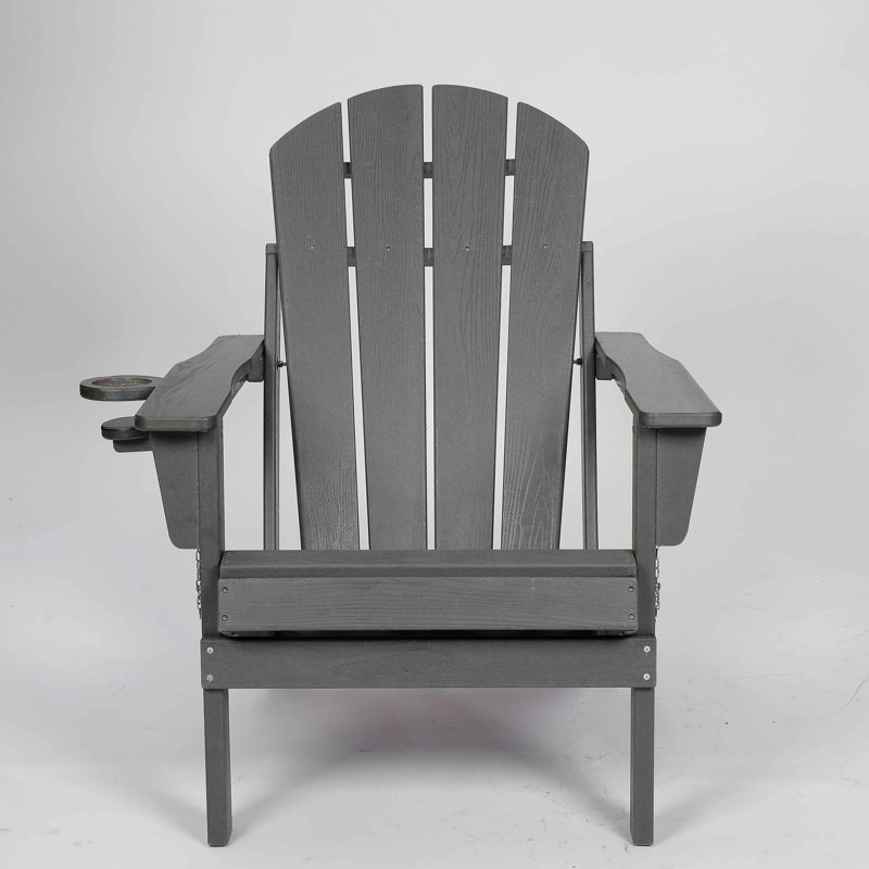 HDPE Folding Adirondack Chair With Dual Cup Holder - Composite Adirondack Chair With Wood Texture, Gray