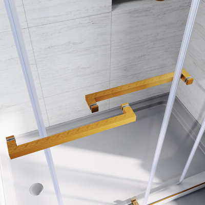 Sliding Shower Glass Door 56-60 In.w X 76 In. H, 3/8" Tempered Glass, Brushed Gold Stainless Steel 56-60" 76" , Hardwares, Bypass