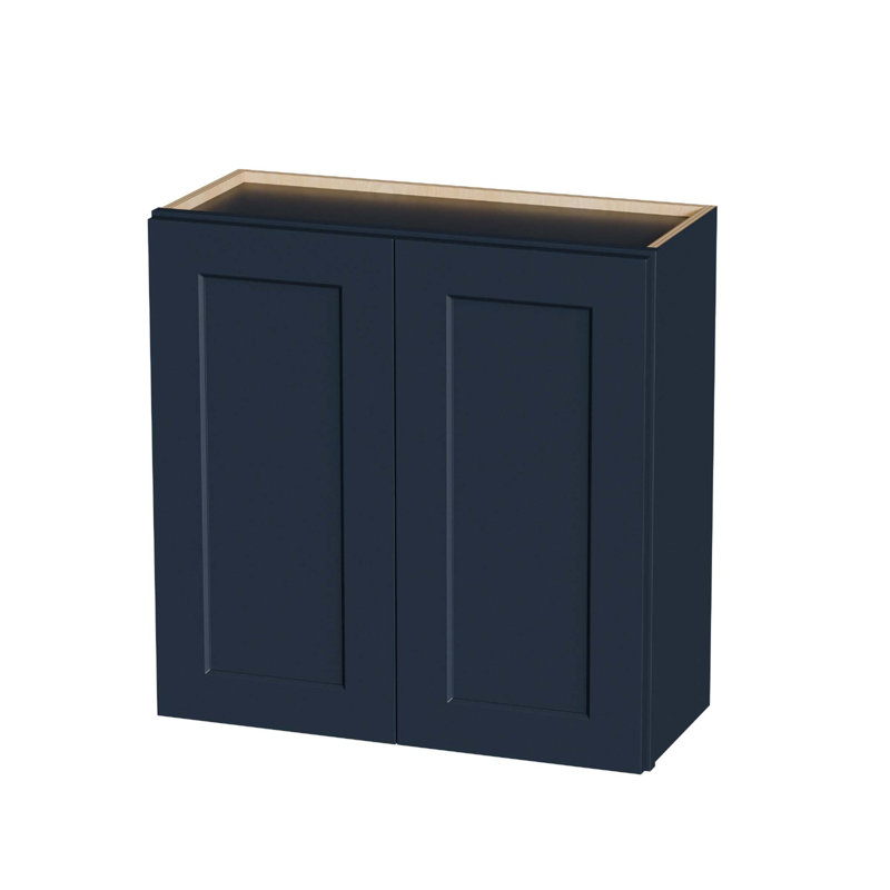 Armoire murale en bois massif de style Shaker avec charnières à fermeture douce, Bleu, H 30 po x l 30 po x P 13,07 po