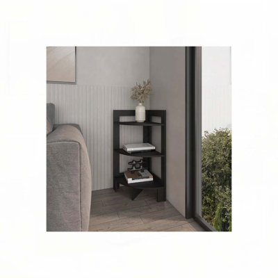 Tablette d'angle noire avec 3 tablettes
