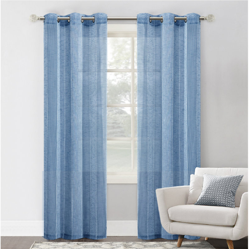 Panneaux de rideaux semi-transparents à rayures, Denim, L 38 po x L 96 po