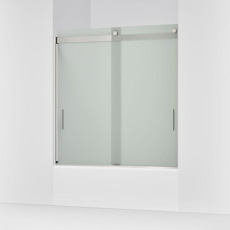 Levity 59.62" x 62" Bypass Bath Door with CleanCoat Technology, Matte Nickel, Frosted