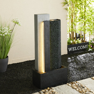 38.25"H Oversized Morden Textured Surface Polyresin Outdoor Floor Fountain With Pump And LED Light (KD)