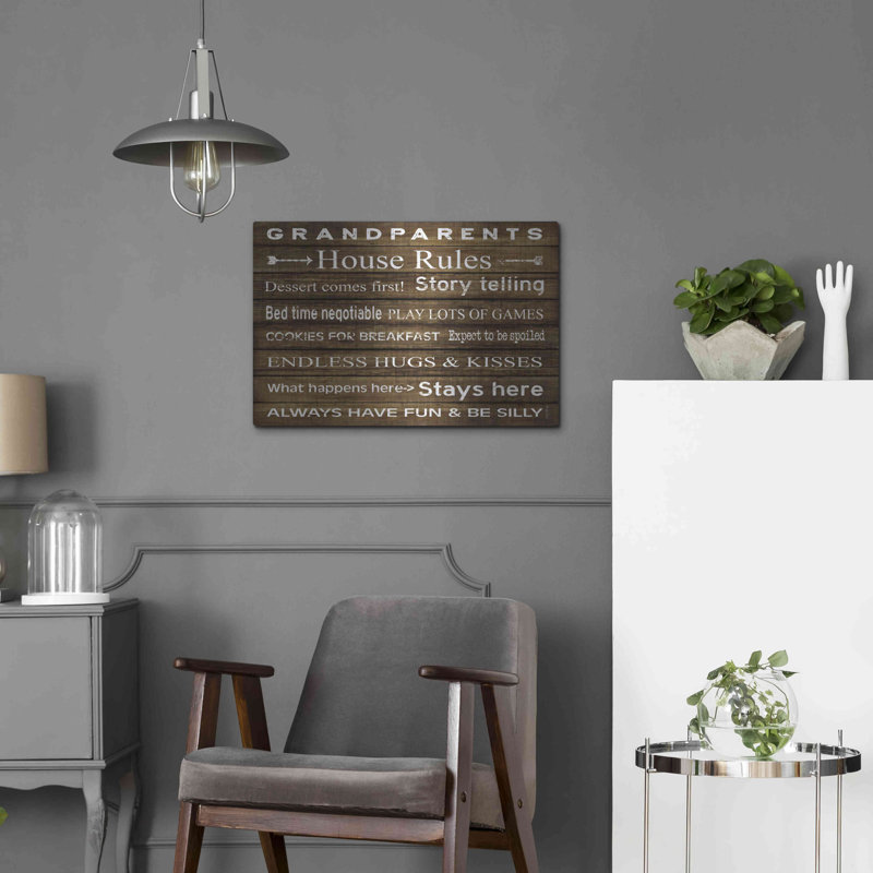 «Grandparents House Rules» par Cindy Jacobs, art mural en métal, 24 po x 16 po