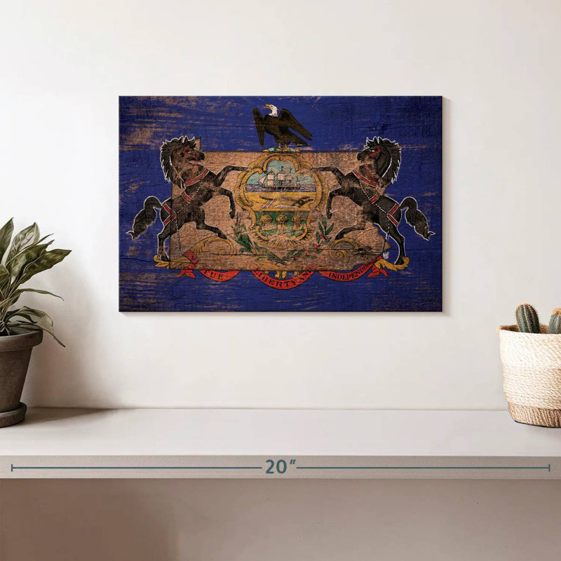 State Map Over Pennsylvania Flag, 8" H x 12" W
