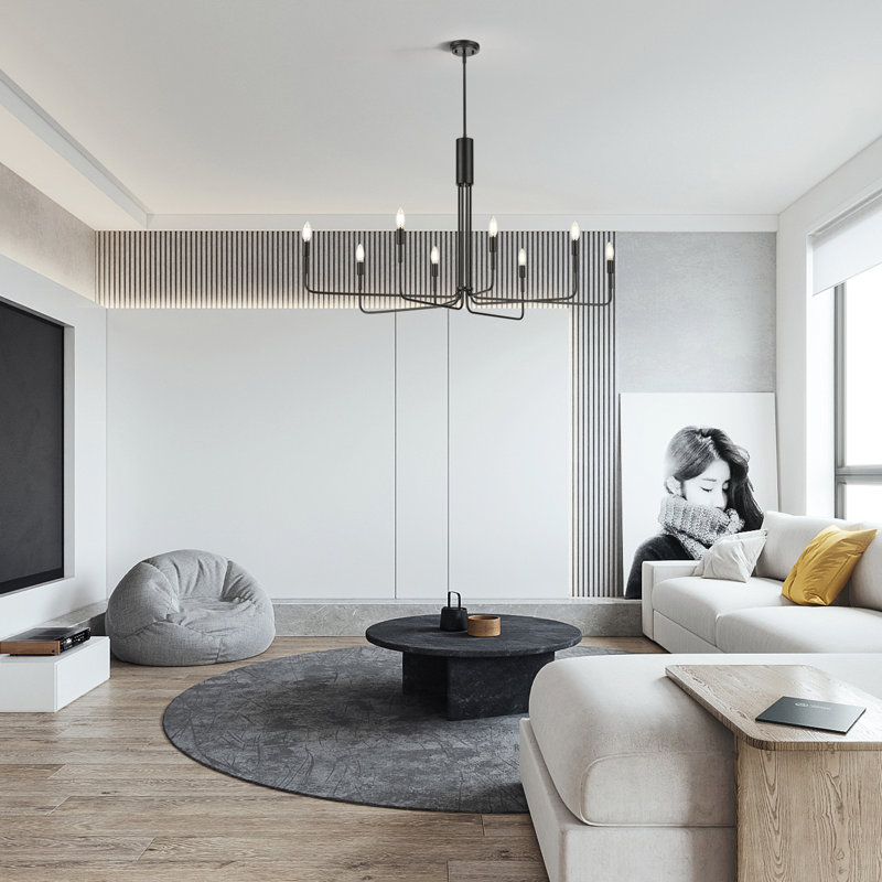 8 - Light Dimmable Modern Linear Chandelier, Black