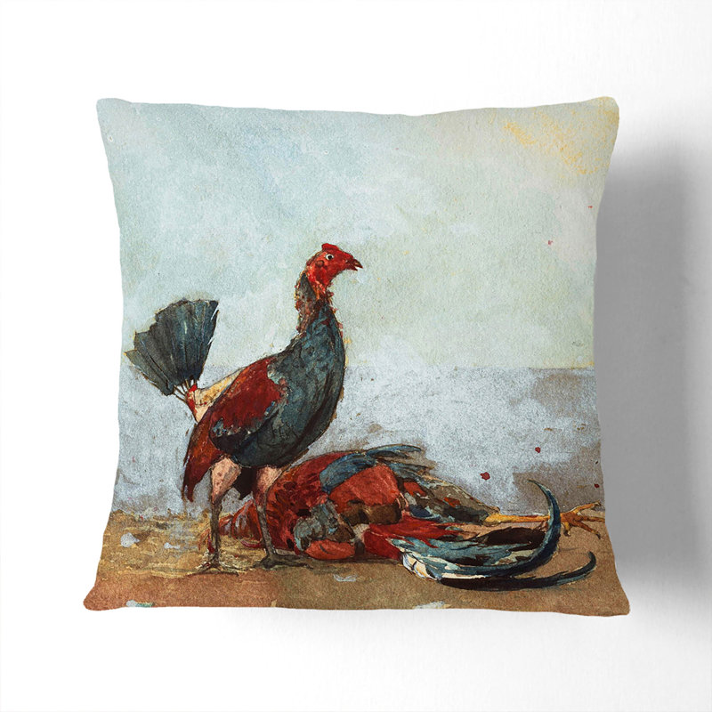 The Cock Fight Scatter Cushion, 55cm H x 55cm W x 20cm D, White