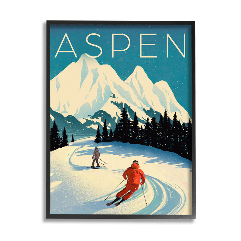 Scène de ski Aspen, giclée par Ziwei Li, H 14 po x l 11 po x P 1,5 po, Giclée encadrée noir minuit