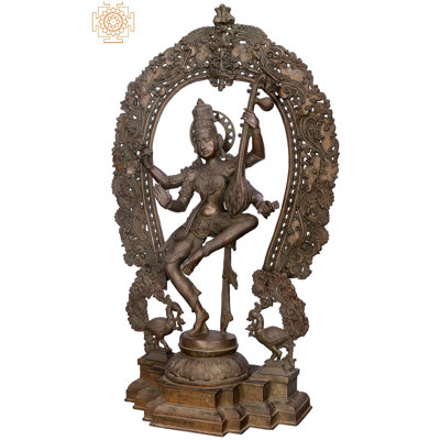35" Large Dancing Saraswati Panchaloha Bronze Idol - Handcrafted Indian Goddess of Knowledge Statue | Madhuchista Vidhana (Lost-Wax)