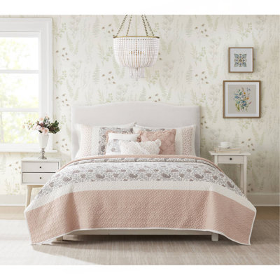 6 Piece Cotton Percale Quilt Set With Throw Pillows Blush King/Cal King