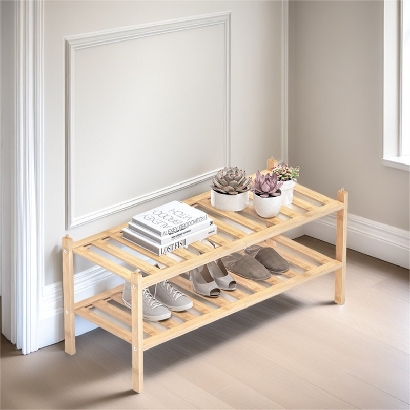 Range-chaussures, une étagère de rangement empilable en bambou à double couche pour les entrées, les couloirs et les armoires