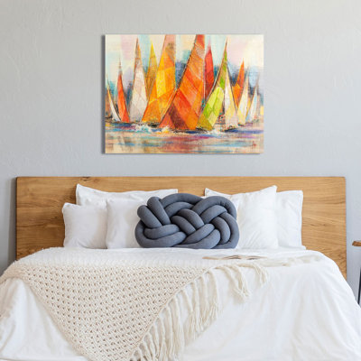 3LR6261 Regatta of Colours by Luigi Florio - Wrapped Canvas Rectangle Painting