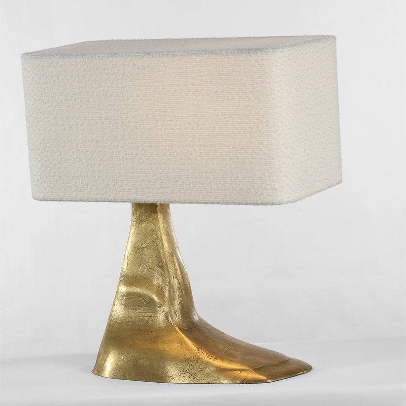 Anne-Marie Barton Terra-Forma 23" Left Table Lamp in Museum Pewter with Boucle Shade, Gold, Brass