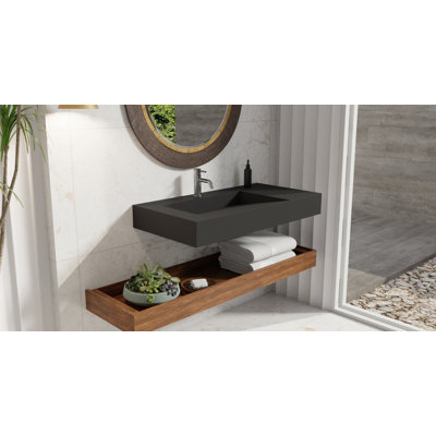 Lavabo de salle de bain mural en résine 39 po x 19,6 po Badeloft WT-04-A-MBLK