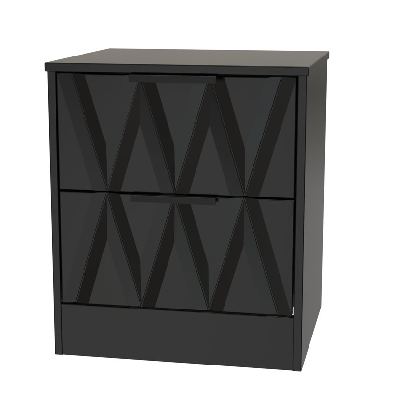 Las Vegas 45cm W Manufactured Wood Bedside Table, Deep Black/Black Matt