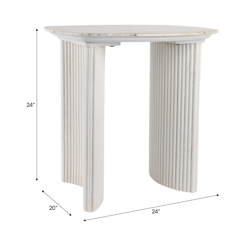 24"Catalina Travertine&Fluted Wood Accent Table/Kd
