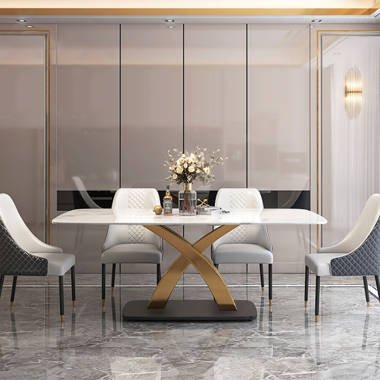 Modern Stylish Dining Table Rectangle White Sintered Stone Top Orren Ellis Size: 35.4 W x 70.9 L