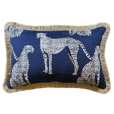 Savannah Cat Indigo Indoor / Outdoor Lumbar Pillow Cover & Insert