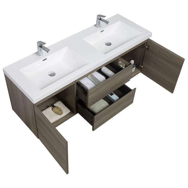 Meuble-lavabo flottant 59 po avec lavabo double 59 po
