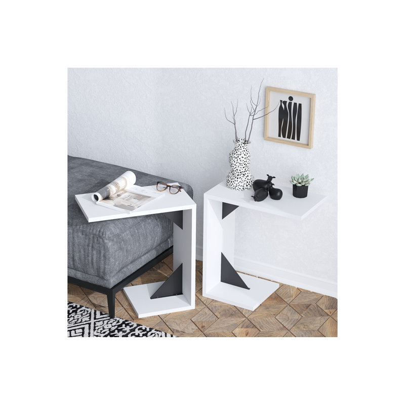 Modern Side Table, Black & White, 15.8 x 21.3 x 11.8 inches | 100% Melamine Coated Particle Board, Thickness: 0.7 inches | Sleek Design for Living Room & Bedroom, Stylish & Durable Furniture Solution