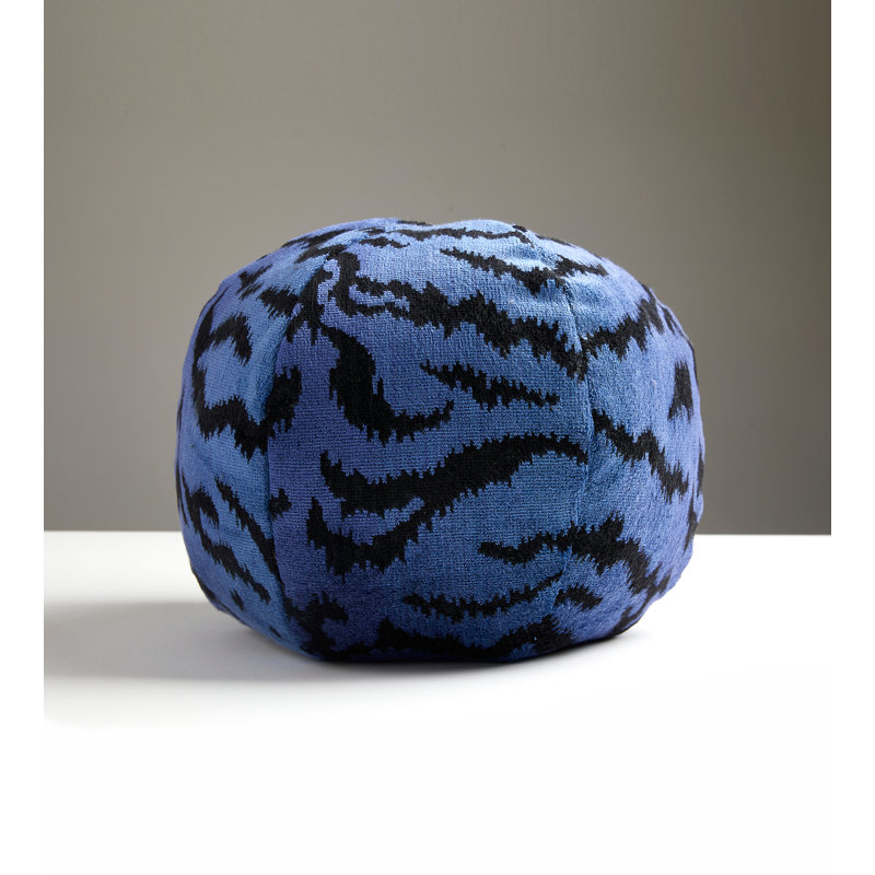 Wild Glamour Silk Circular Pillow Cover & Insert, Blue/Black