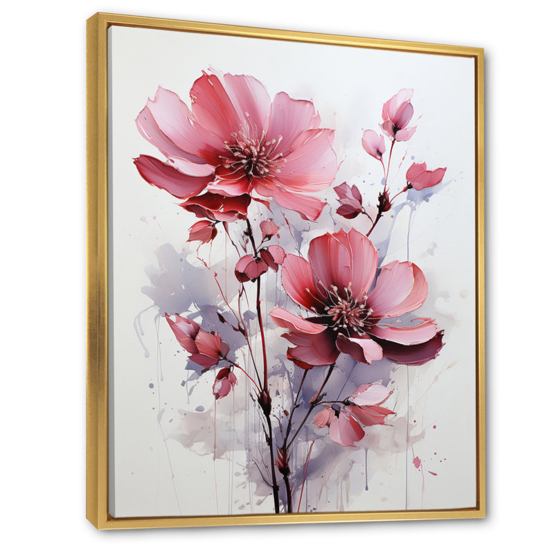 «Knebel Pink Minimalisme Simplicity in Bloom III», reproduction sur toile, H 40 po x l 30 po x P 1,5 po, Cadre flottant doré