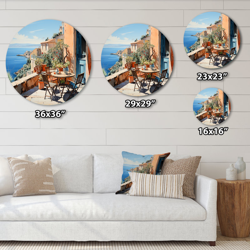 La Dolce, côte italienne IV - Paysages d'art rond en métal, H 36 po x l 36 po