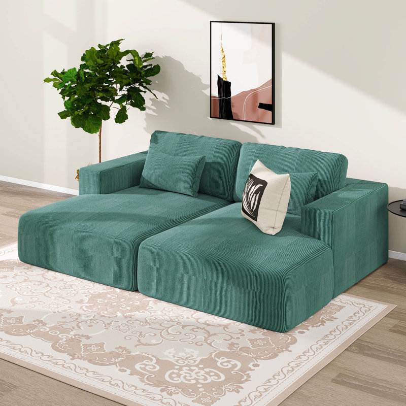 Canapé-lit double 86,6 pouces en velours côtelé avec 2 coussins, canapé-lit pour salon, appartement et bureau, Vert