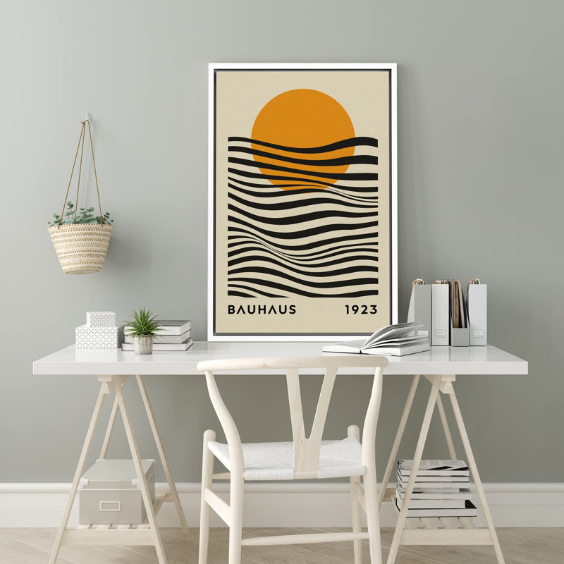 Abstrait, blocs de couleurs vibrantes, formes de vagues géométriques de style Mid-Century Bauhaus, Blanc, H 36 po x l 24 po