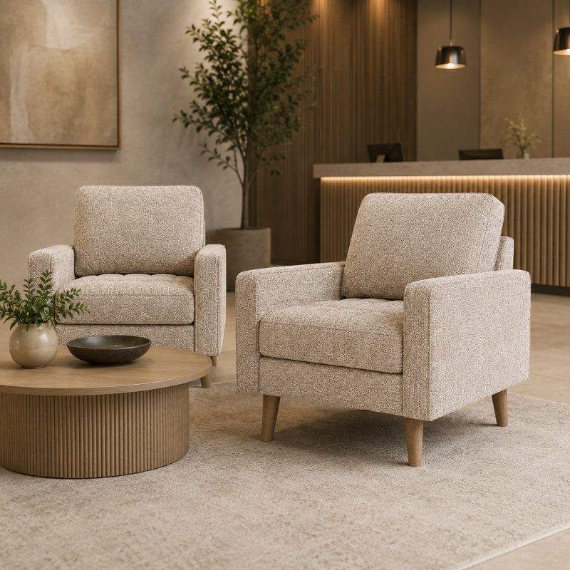 Fauteuil d'appoint Mid-Century, Lin beige