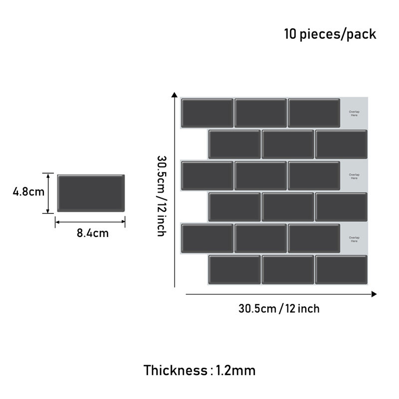 10Pcs Peel and Stick 1.2mm Wall Paneling, Black
