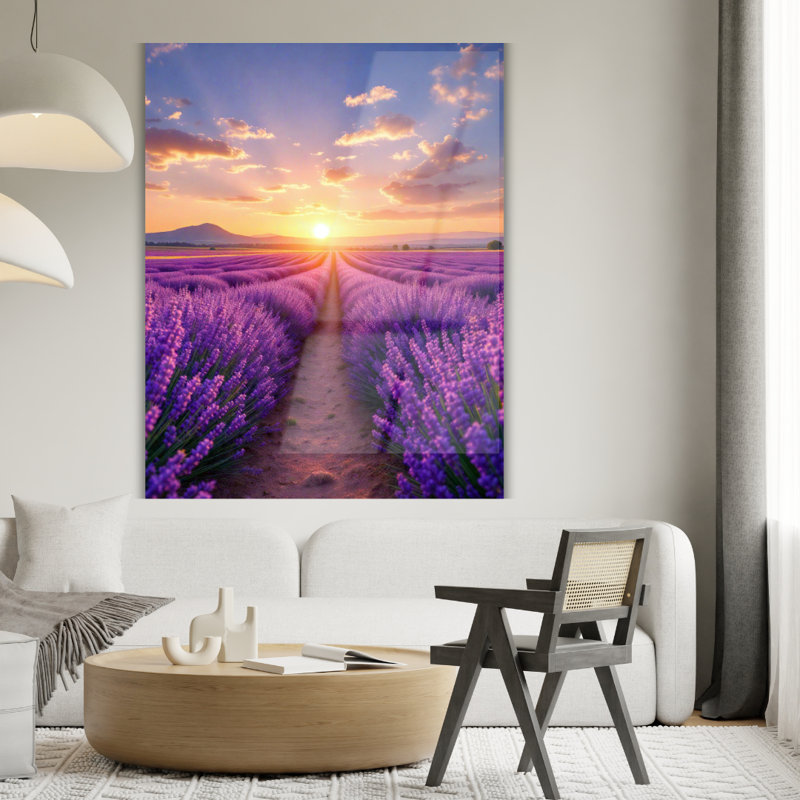 Art mural en verre trempé lavande, H 40 po x l 30 po