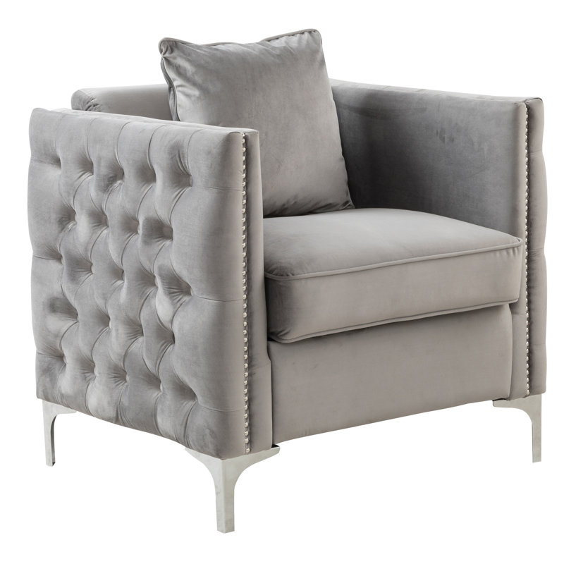 Bienville Velvet Armchair, Gray Velvet