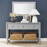 Emmeline 3-Drawer Scalloped Console Table In White
