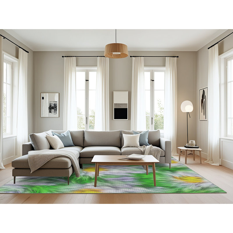 Tapis floral vert / jaune, Rectangle 8 pi x 12 pi
