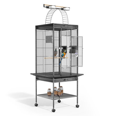 Play Top Large Bird Aviary with 2 Stands Metal Birdcage on Wheels with Slide-Out Tray and Automatic Water Dispenser for Parrots