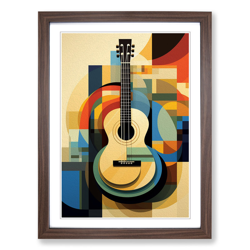Acoustic Guitar Geometric Framed Print, 46cm H x 34cm W x 2cm D, Walnut