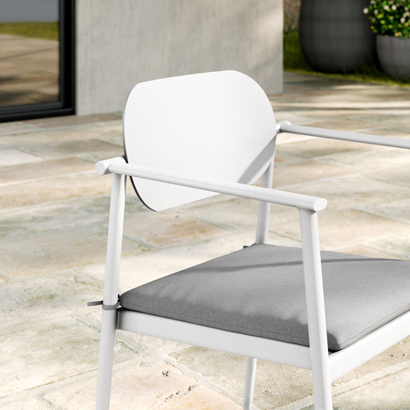 Aeris White and Light Gray Aluminum Stackable Outdoor Dining Armchair Set