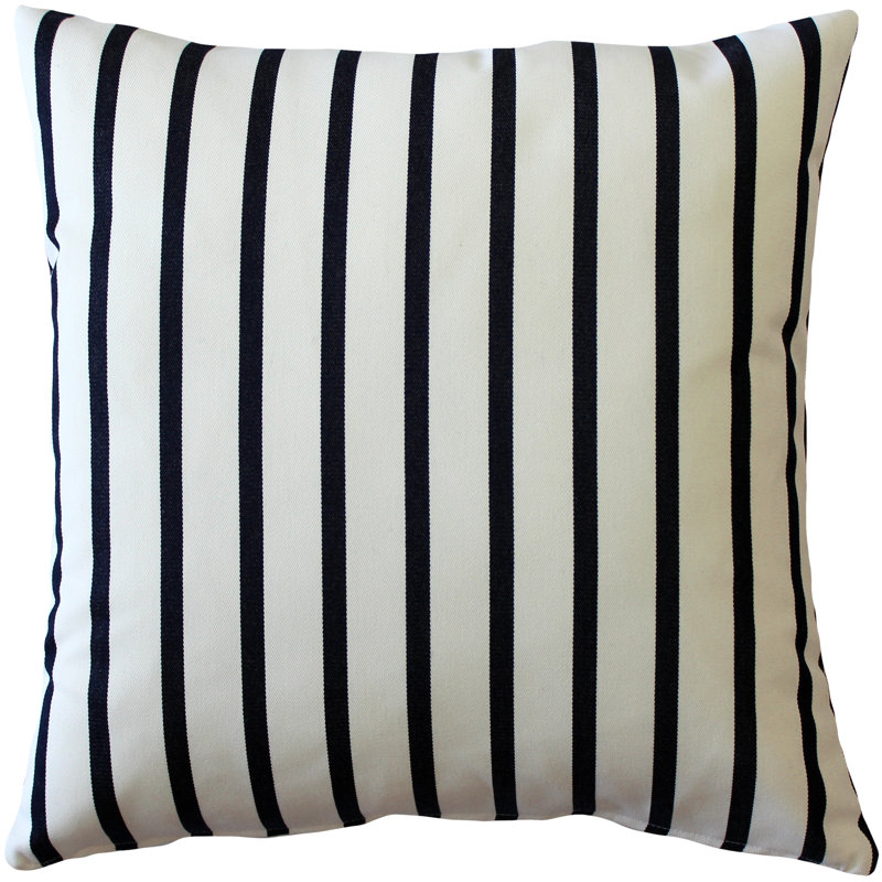 Sunbrella Fabric Lido Stripes Navy White Outdoor Patio Garden Polyester Filled Square Throw Pillow Cover & Polyester Insert