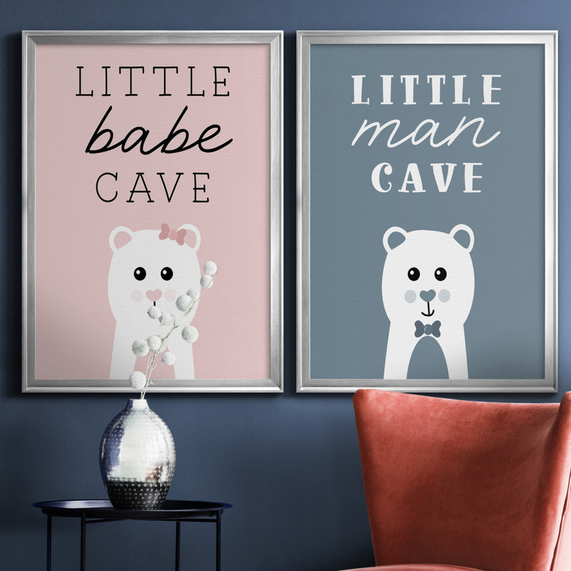 «Little Babe Cave», ensemble de 2 impressions, Pas de tapis, H 18,5 po x l 49 po x P 1,5 po, Toile encadrée argentée
