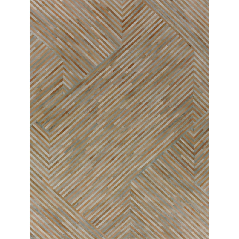 Natural Hide Cowhide Geometric Area Rug, Rectangle 5' x 8', Brown/Gray