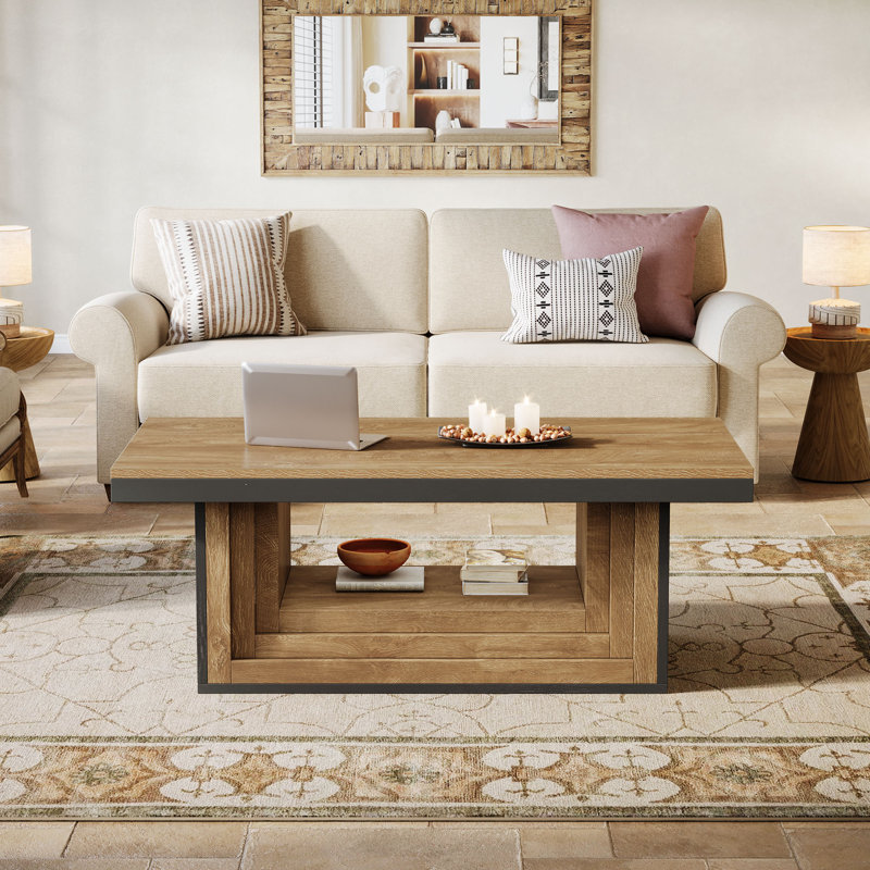 Table basse 47 po avec tablette ouverte 47 po pour salon moderne, table centrale, finition deux tons