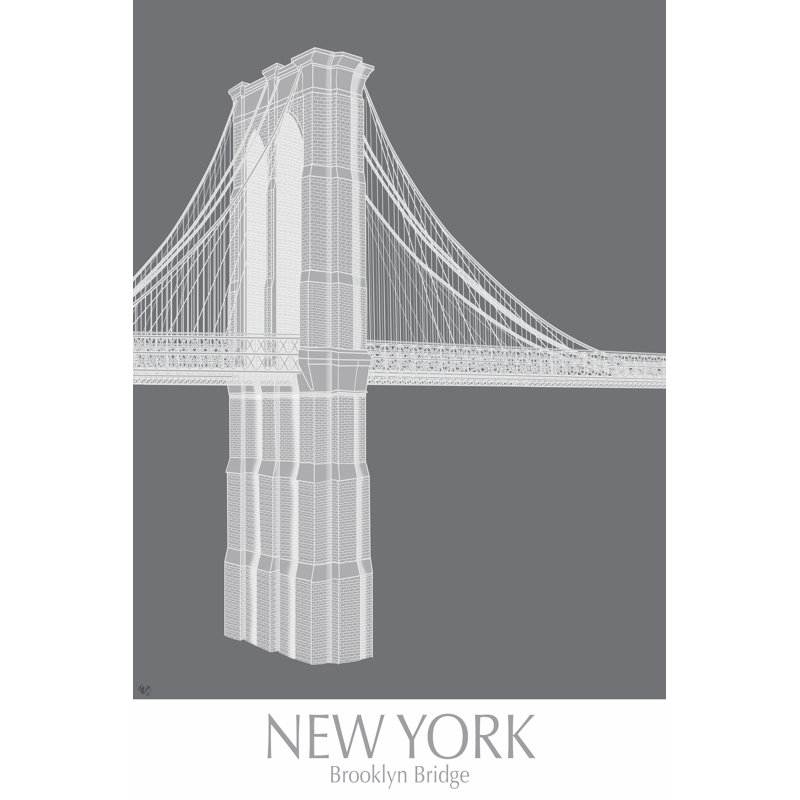 New York Brooklyn Bridge Monochrome by Fab Funky - Wrapped Canvas Art Print, 46cm H x 30cm W
